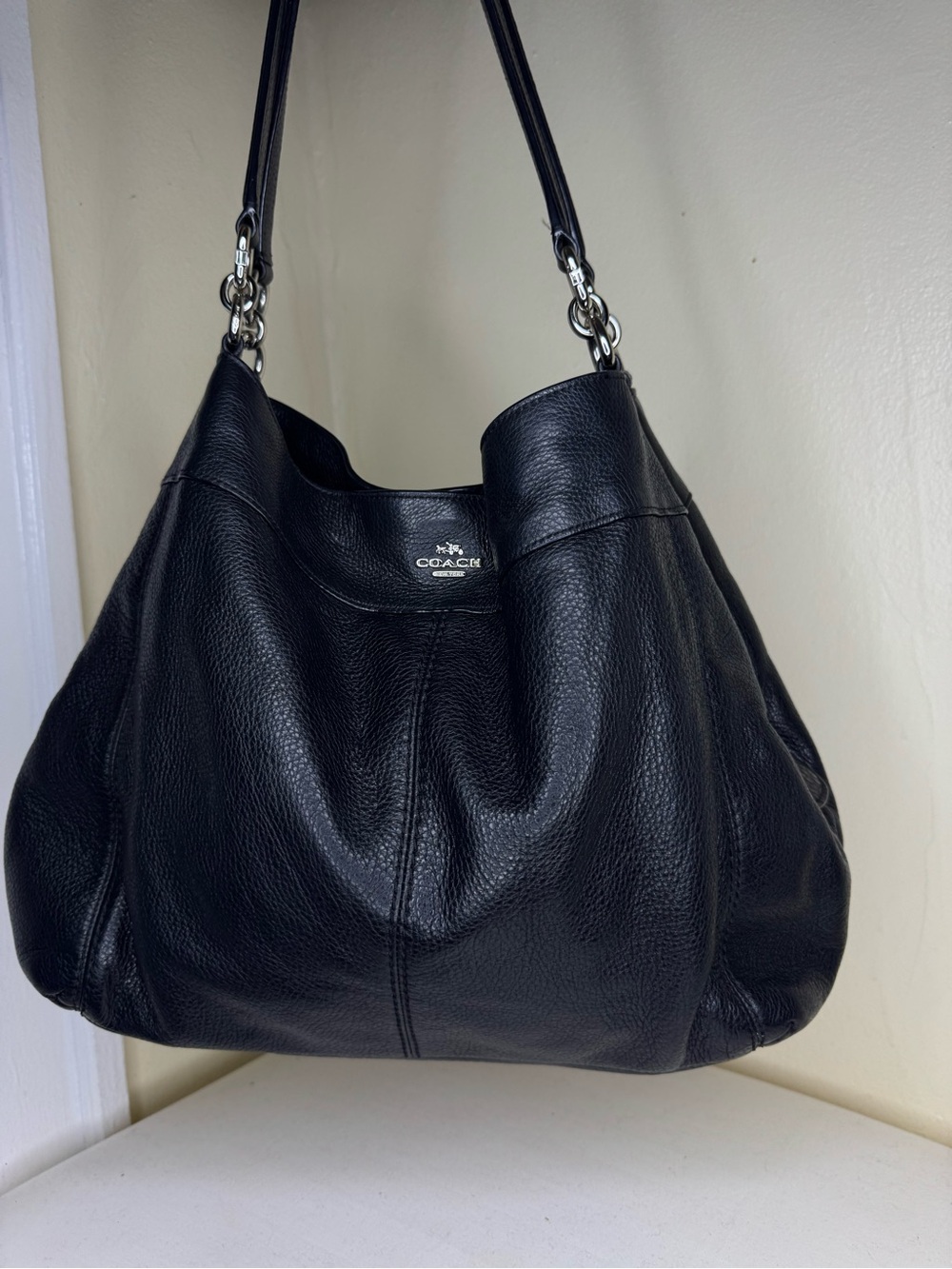 Coach Lexy Black Pebbled Leather Hobo Shoulder Bag